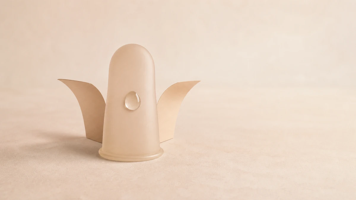 Unbranded finger-cover silhouette with a clear droplet symbol indicating lubricant is already present