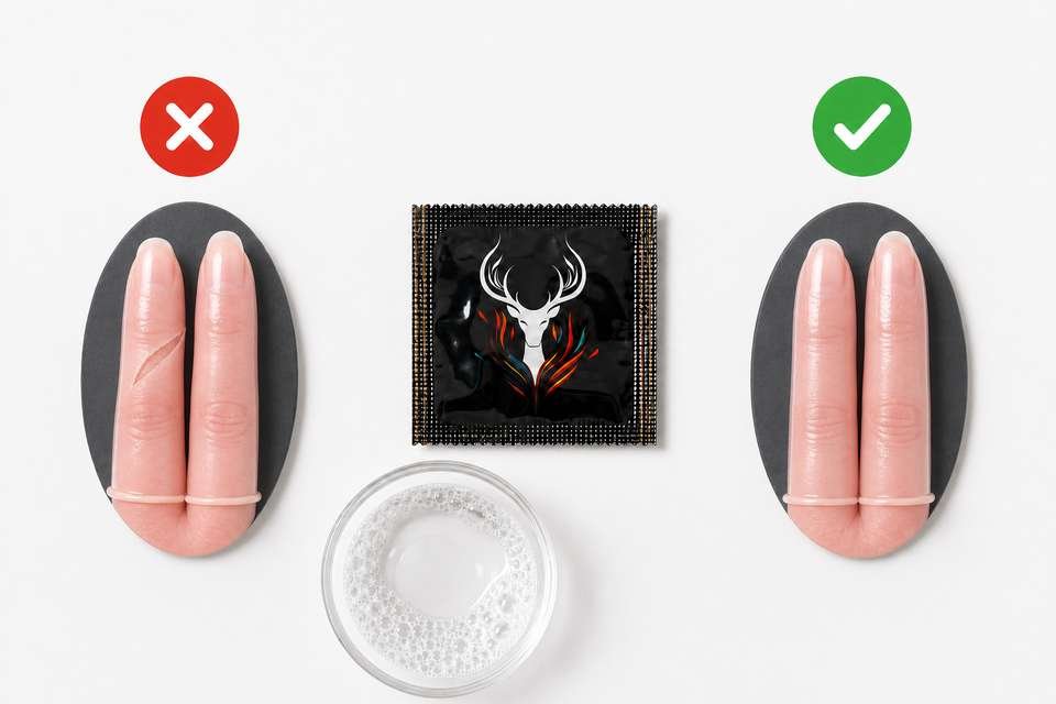 Torn transparent finger condom compared with a new replacement