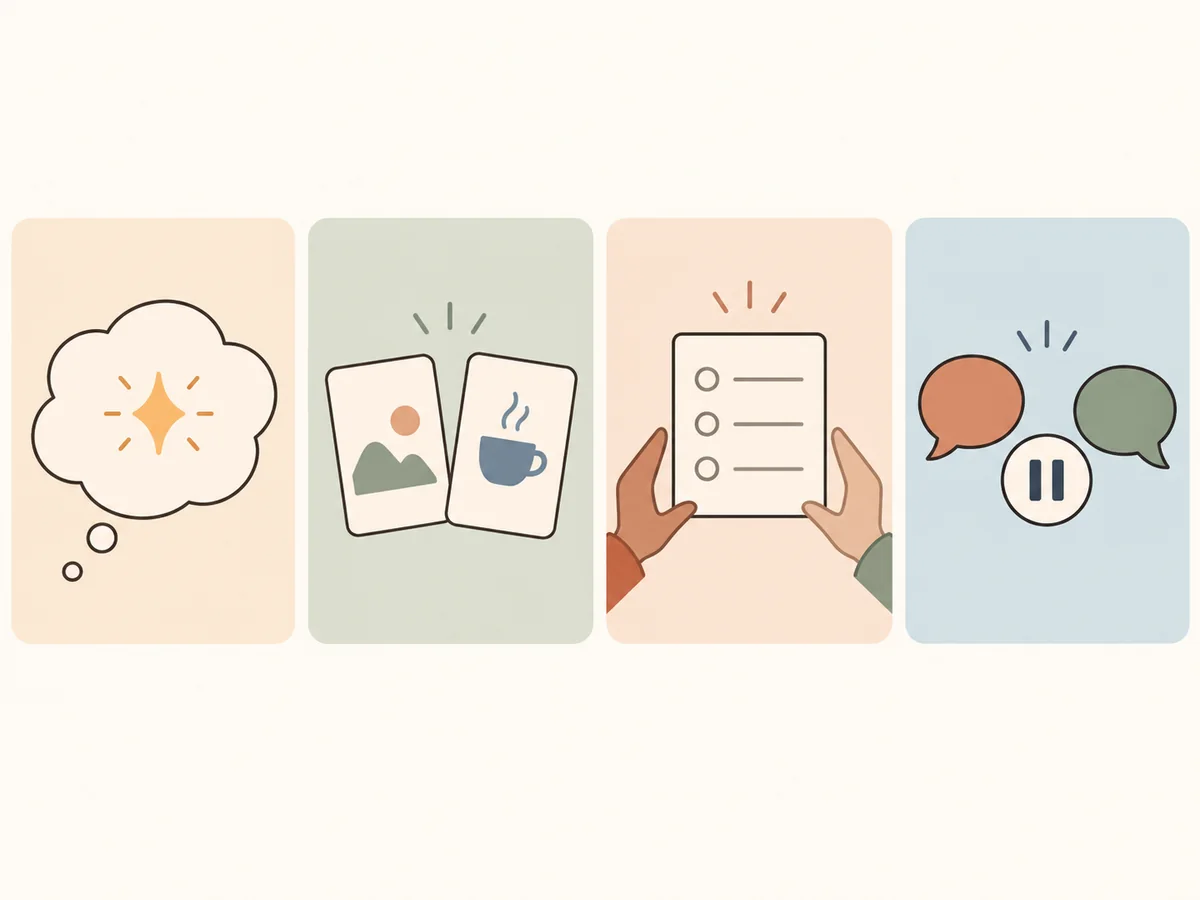 Four distinct panels representing interest, activity, agreement, and current consent