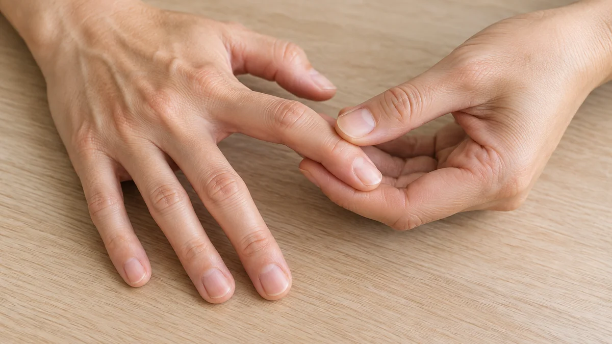 Adult gently supporting an intended finger during a pre-use movement and comfort check
