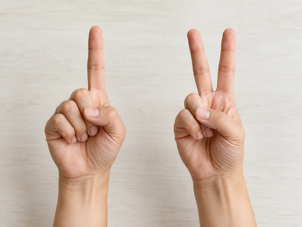 Side-by-side adult hands showing one active finger and two active fingers on a neutral background